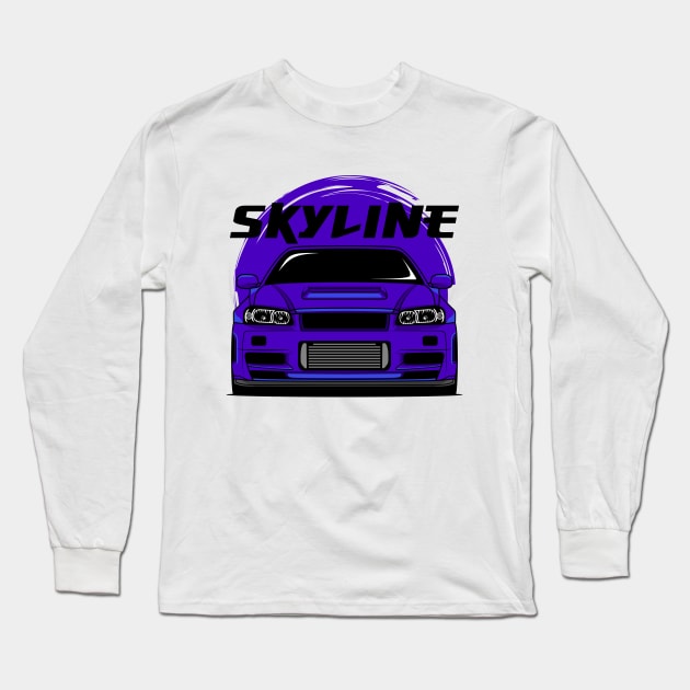 Midnight Purple Skyline R34 Long Sleeve T-Shirt by GoldenTuners